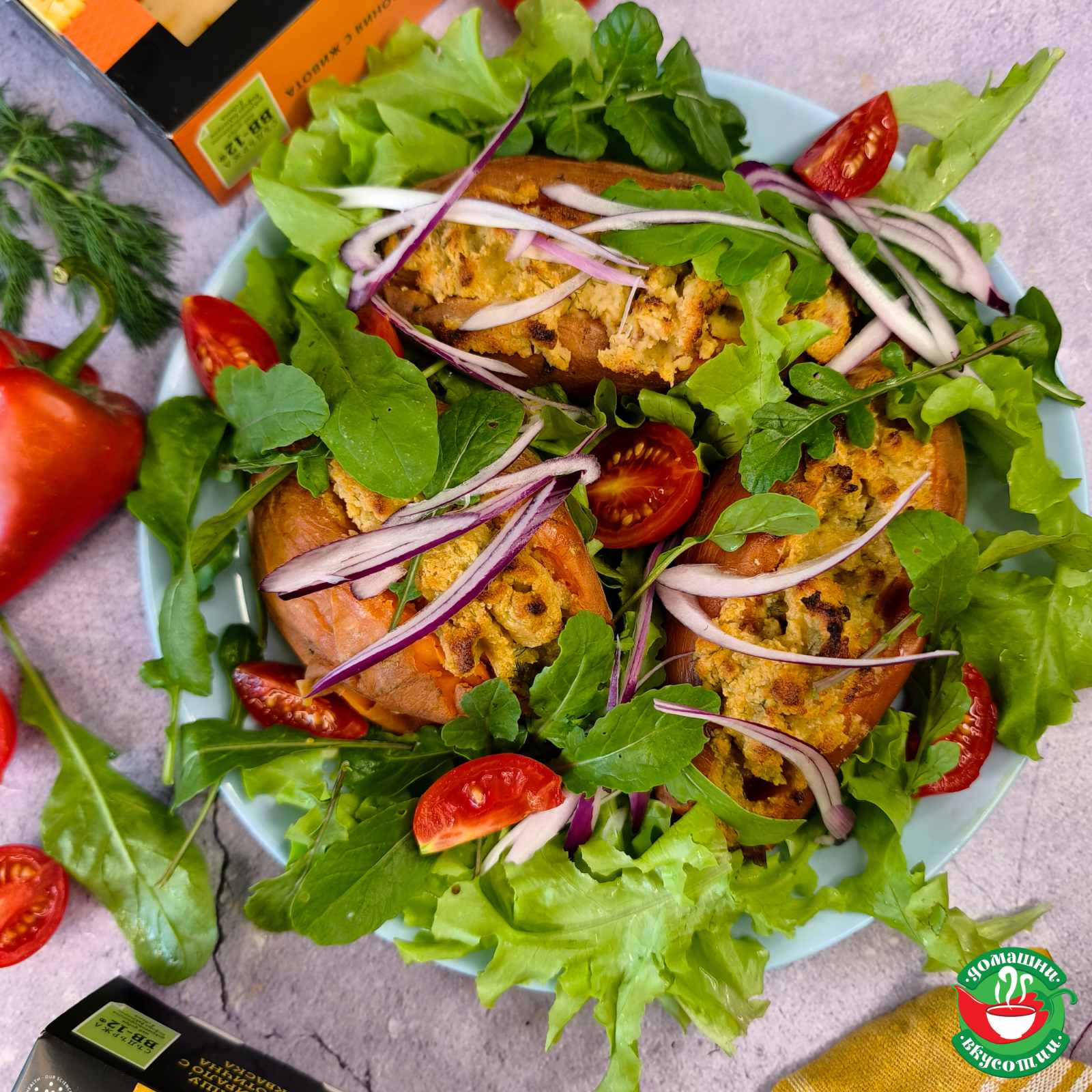Печени сладки картофи с ароматна плънка рецепта
